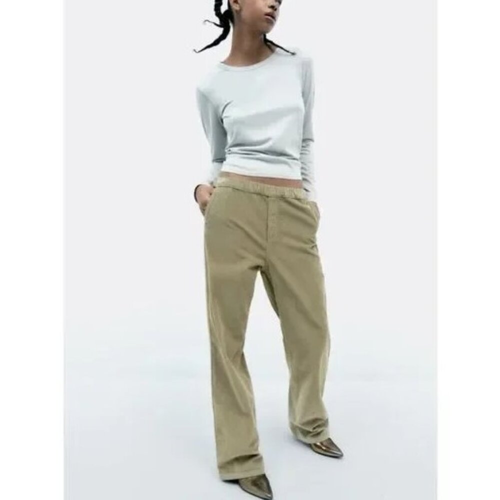NEW Zara Corduroy High Waist Pull On Trousers 6
